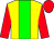 Yellow, green stripe, red sleeves, red cap