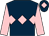 Dark blue, pink triple diamonds, pink sleeves, dark blue cap, pink diamond