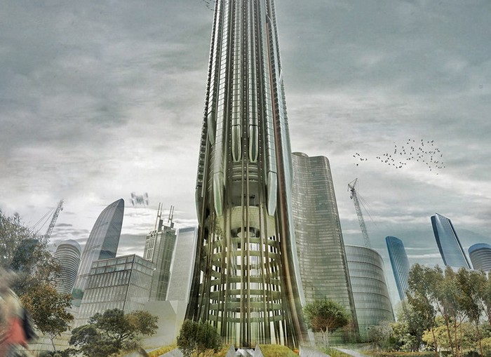 Hyper-Speed Vertical Train Hub – железный вокзал на небоскребе