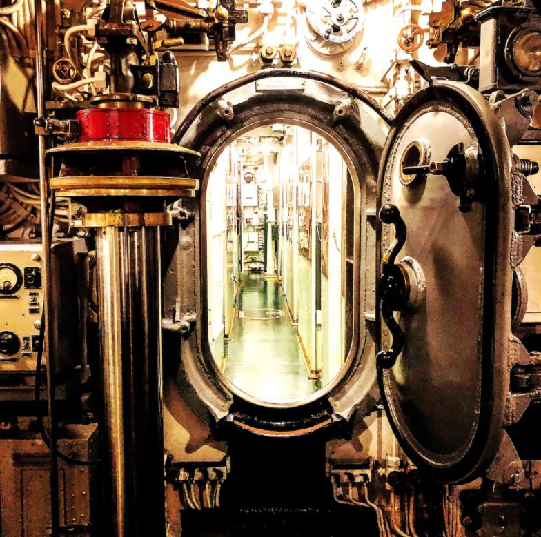 The view through the first of the bulkheads in USS Cobia.