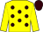 Yellow, brown spots, yellow sleeves, brown cap