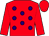 Red, purple spots, red sleeves and cap