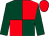 Dark green and red (quartered), dark green sleeves, red cap