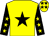 Yellow, black star, black sleeves, yellow stars, yellow cap, black stars