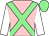 Pink, light green cross belts, white sleeves, light green cap