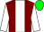 Maroon, white stripe, white sleeves, green cap