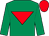 Emerald green, red inverted triangle, red cap