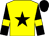 Yellow, black star, black sleeves, yellow armlets, black cap