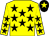 Yellow, black stars, black cap, yellow star