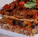 Мильфей с
гречкой, овощами и мясом