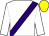 White, purple sash, yellow cap