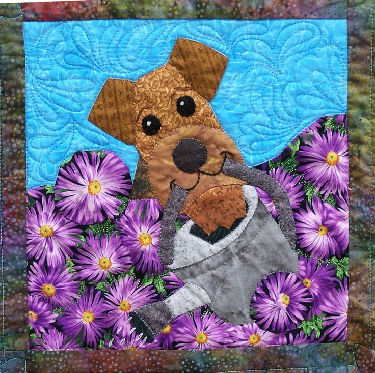 Airedales can be so helpful! From the 2012 ADT Rescue Fundraiser Quilt  www.airedalerescue.net/2012quilt/quiltpage4.htm#