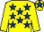 Yellow, royal blue stars, yellow sleeves, yellow cap, royal blue star