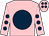 Pink, dark blue disc, pink sleeves, dark blue spots and spots on cap