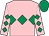 Pink, emerald green triple diamond, emerald green diamonds on sleeves, emerald green cap