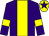 Purple, yellow stripe and armlets, yellow cap, purple star