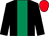 Black, emerald green stripe, red cap