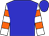Blue, white, orange hooped sleeves, blue cap