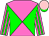 Neon pink, green diabolo, striped sleeves, pink cap, green visor