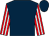 Dark blue, red & white striped sleeves, dark blue cap