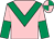 Pink, emerald green chevron, halved sleeves, quartered cap