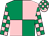 Pink & emerald green quartered, check sleeves & cap