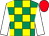 emerald Green, yellow checked, white sleeves,  red cap