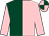 Dark green and pink (halved), pink sleeves, quartered cap