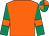 Orange, emerald green sleeves, orange armlets, quartered cap