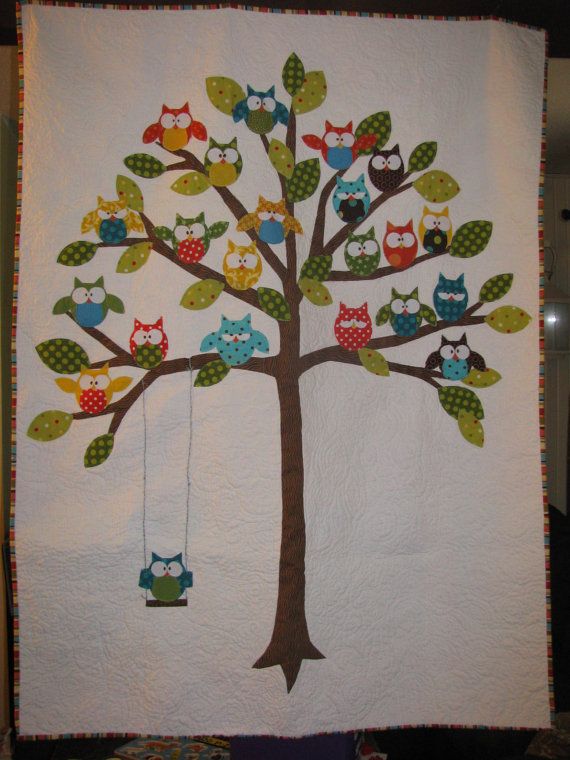 Owls in tree quilt photo only