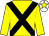 Yellow, black cross belts, white cap, yellow star