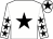 White, black star, black stars on sleeves, black star on cap
