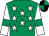 Emerald green, white stars, white sleeves, emerald green armlet, emerald green & black quartered cap