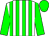 White, green striped, green sleeves, green cap