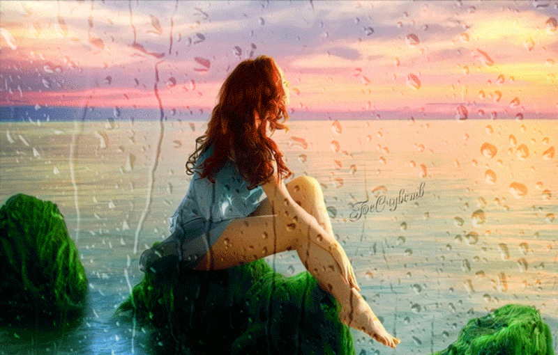 Песни дождь проходит сквозь меня. Рыжая девушка под дождем. Летний дождь. Летний дождь на море. Гифы море и девушка.