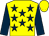 Yellow, dark blue stars and sleeves, yellow cap