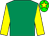 Emerald green,yellow sleeves,green cap,yellow star