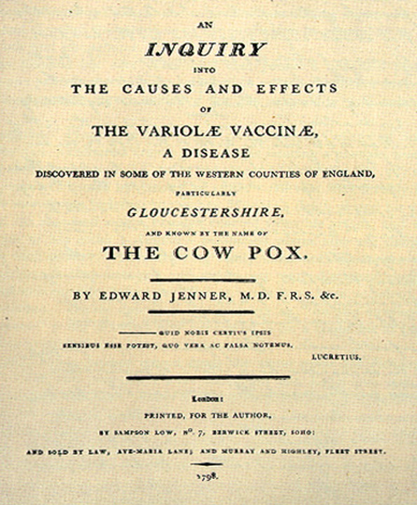 Титульный лист книги Дженнера о вакцине 