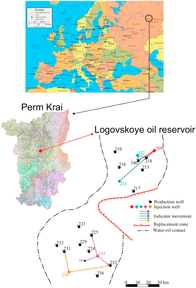 Расположение Логовского месторождения и пробуренных скважин в карбонатном коллекторе