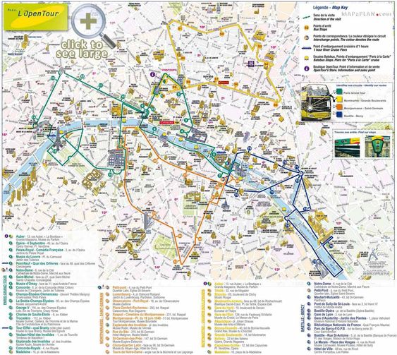 Paris top tourist attractions map Open top double decker bus tour: